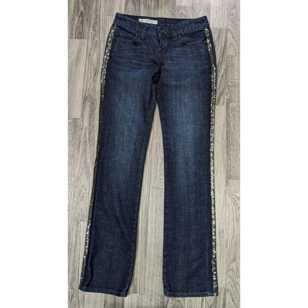 X2 Womens Size 0 Slim Low Rise Straight Leg W10 Metallic Sequins Denim Jeans